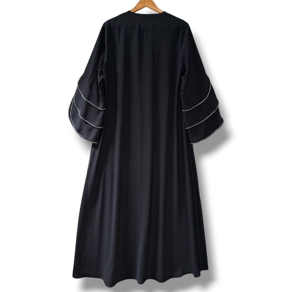 Hayat Modest Fashion Boutique Black Abaya Rhinestone Tiered Sleeve Dress Small - Picture 2 of 7